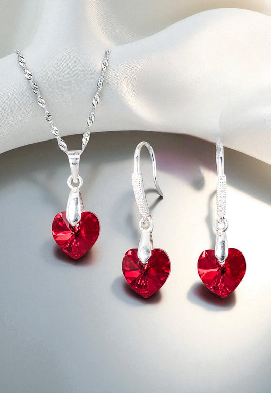 Conjunto Romance Plata 925 Cristal Genuino Siam Shimmer