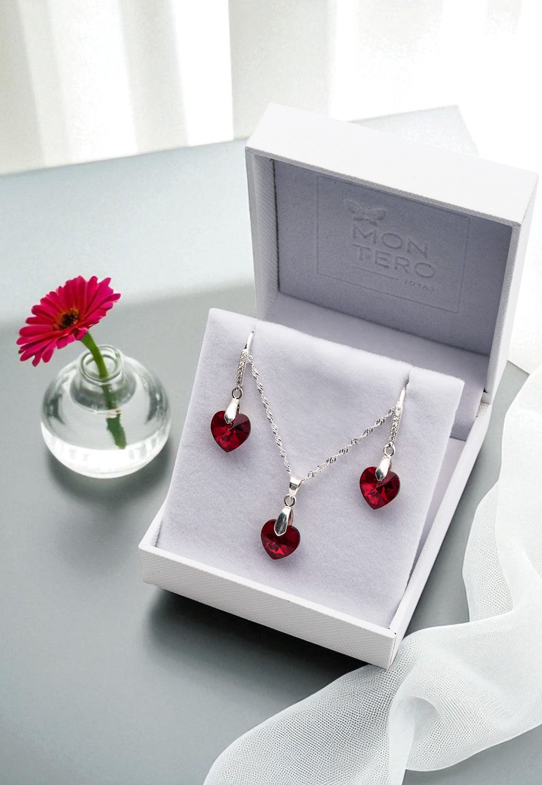 Conjunto Romance Plata 925 Cristal Genuino Siam Shimmer