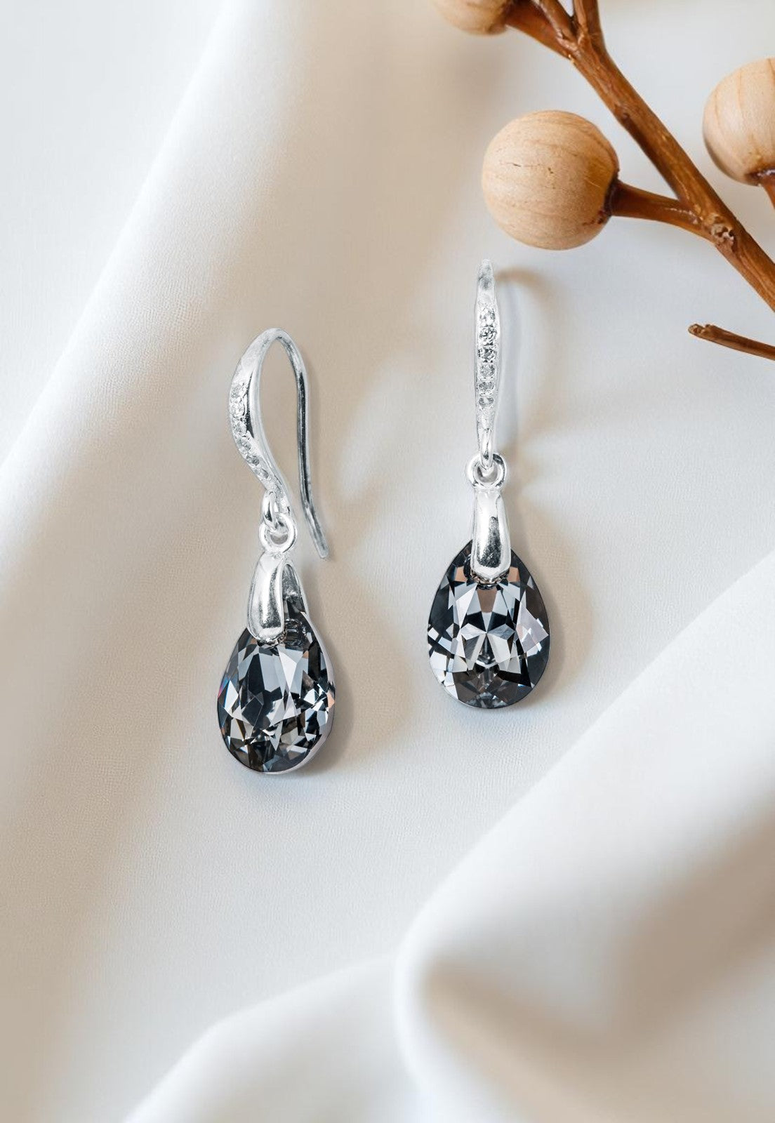 Aros Gota de Luz Plata Italiana 925 Cristal Genuino Silver Night