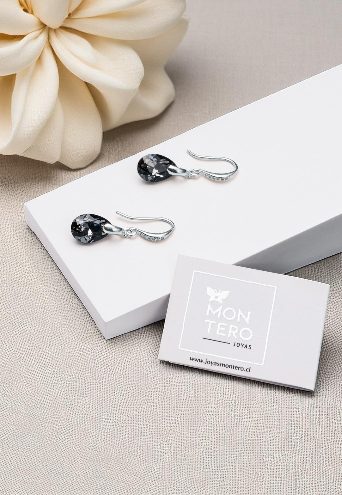 Aros Gota de Luz Plata Italiana 925 Cristal Genuino Silver Night