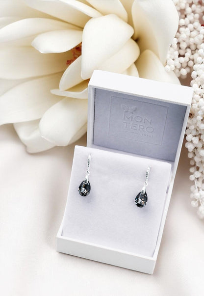 Aros Gota de Luz Plata Italiana 925 Cristal Genuino Silver Night