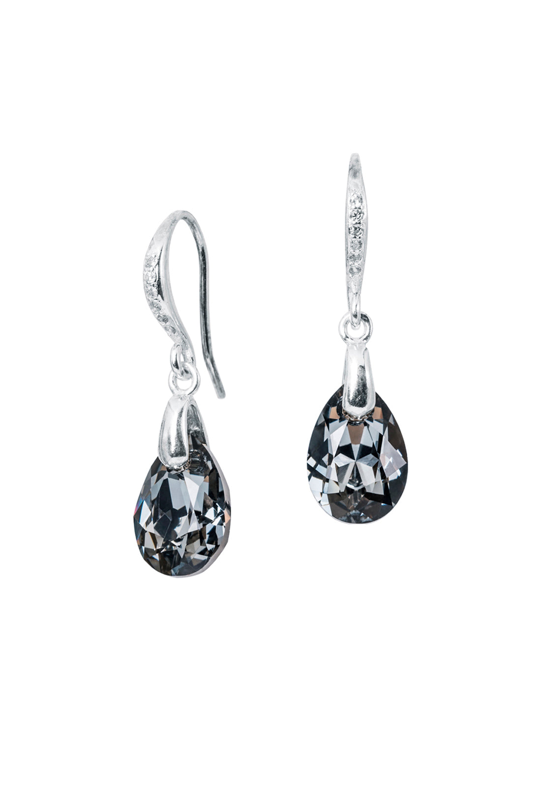 Aros Gota de Luz Plata Italiana 925 Cristal Genuino Silver Night