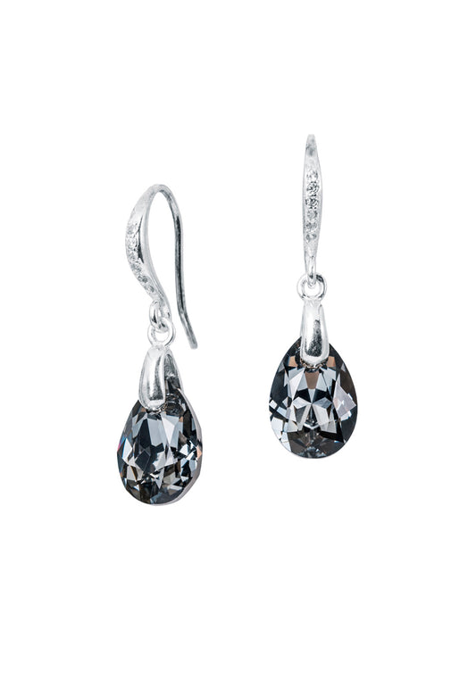 Aros Gota de Luz Plata Italiana 925 Cristal Genuino Silver Night