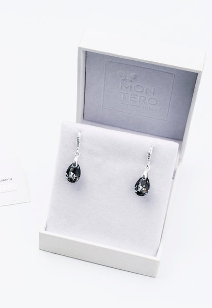 Aros Gota de Luz Plata Italiana 925 Cristal Genuino Silver Night