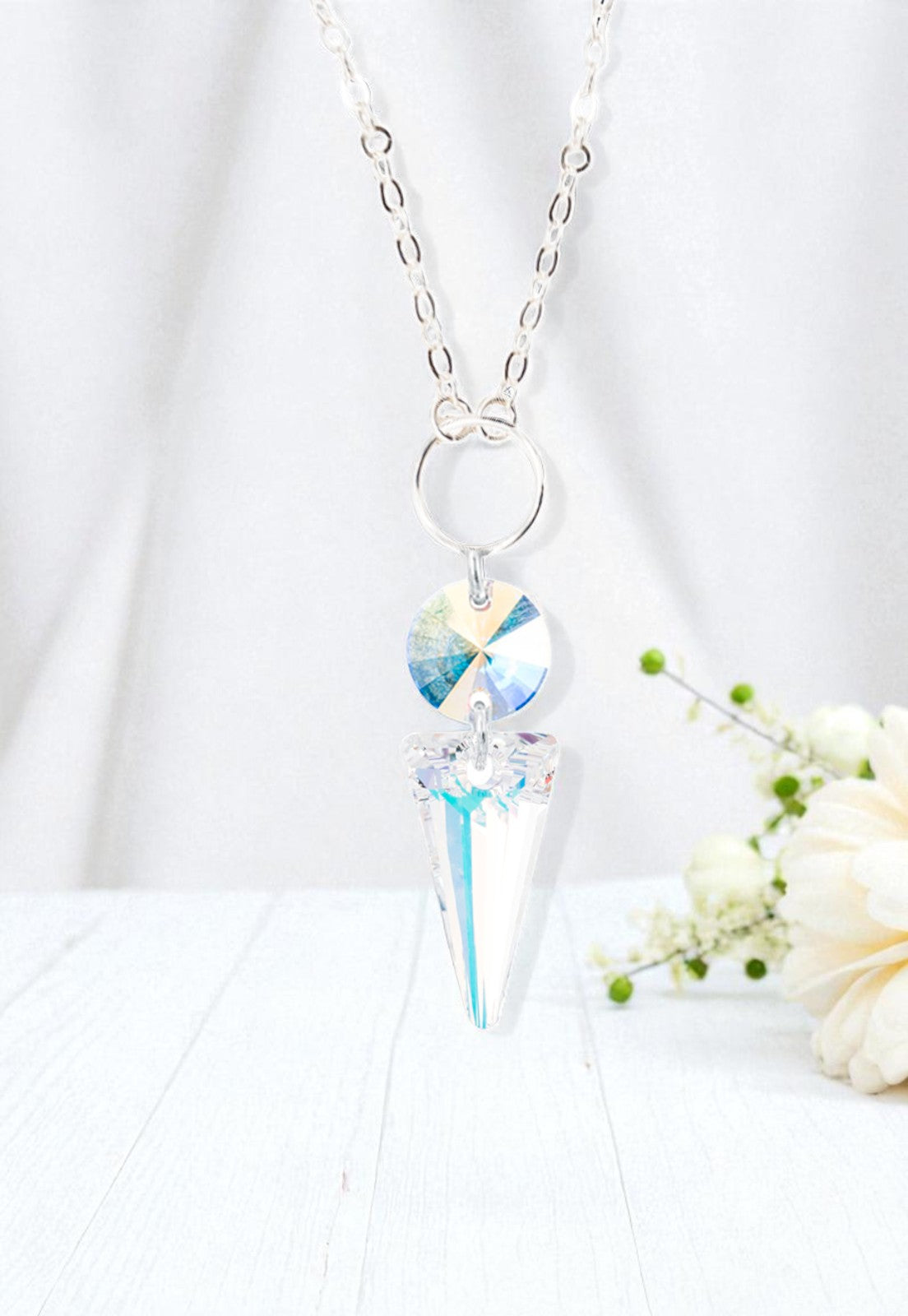 Collar Mystic Plata Italiana 925 y Cristales Aurora Boreal