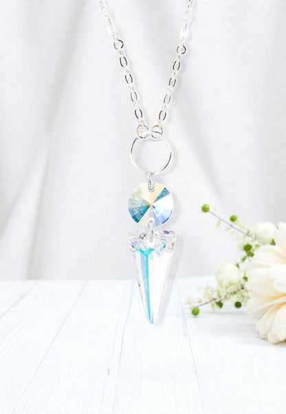 Collar Mystic Plata Italiana 925 y Cristales Aurora Boreal