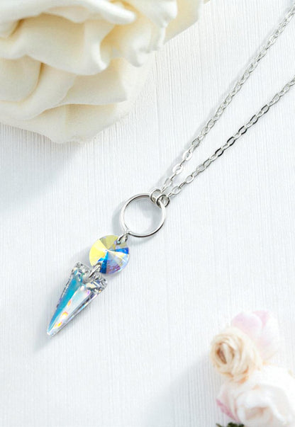 Collar Mystic Plata Italiana 925 y Cristales Aurora Boreal