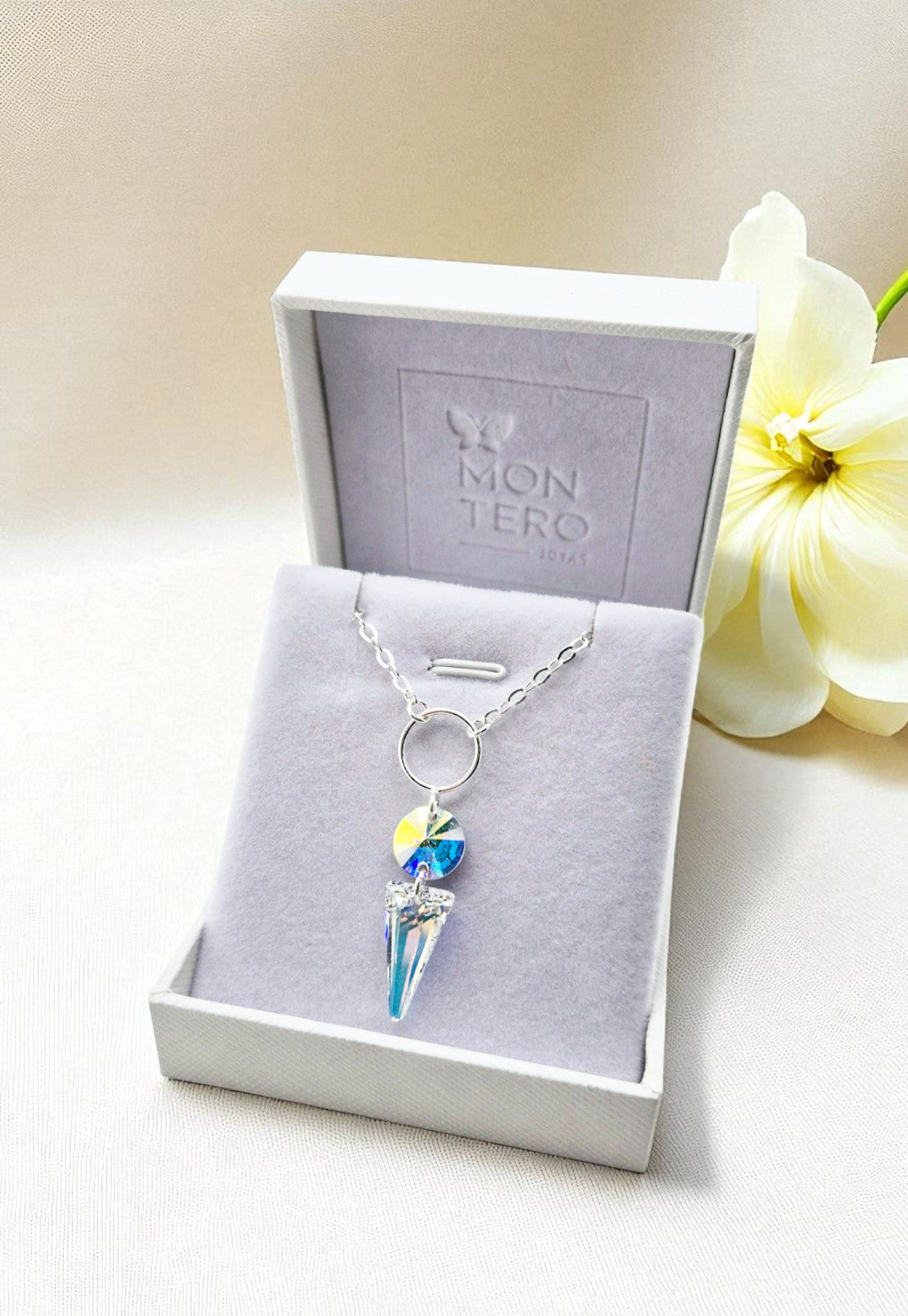 Collar Mystic Plata Italiana 925 y Cristales Aurora Boreal