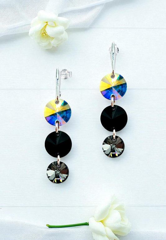 Aros Rafaela Plata 925 Cristal Swarovski® Aurora Boreal & Jet