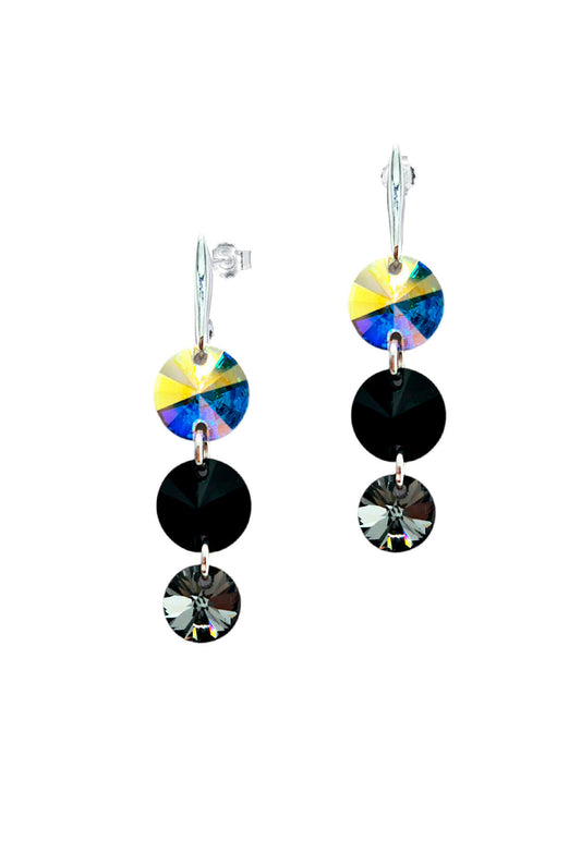 Aros Rafaela Plata 925 Cristal Swarovski® Aurora Boreal & Jet