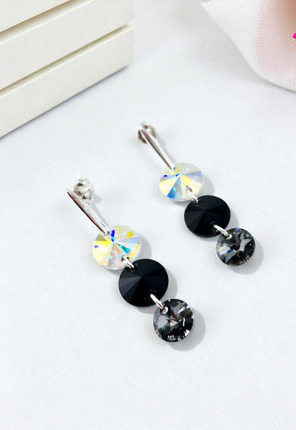 Aros Rafaela Plata 925 Con Cristales Genuinos Jet