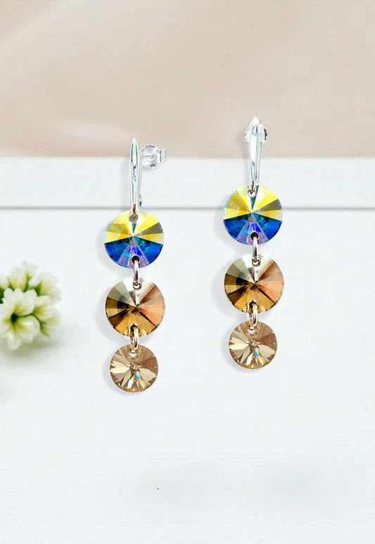 Aros RafaelaPlata 925 Cristal Swarovski® Aurora Boreal & Golden Shadow