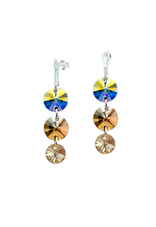 Aros RafaelaPlata 925 Cristal Swarovski® Aurora Boreal & Golden Shadow