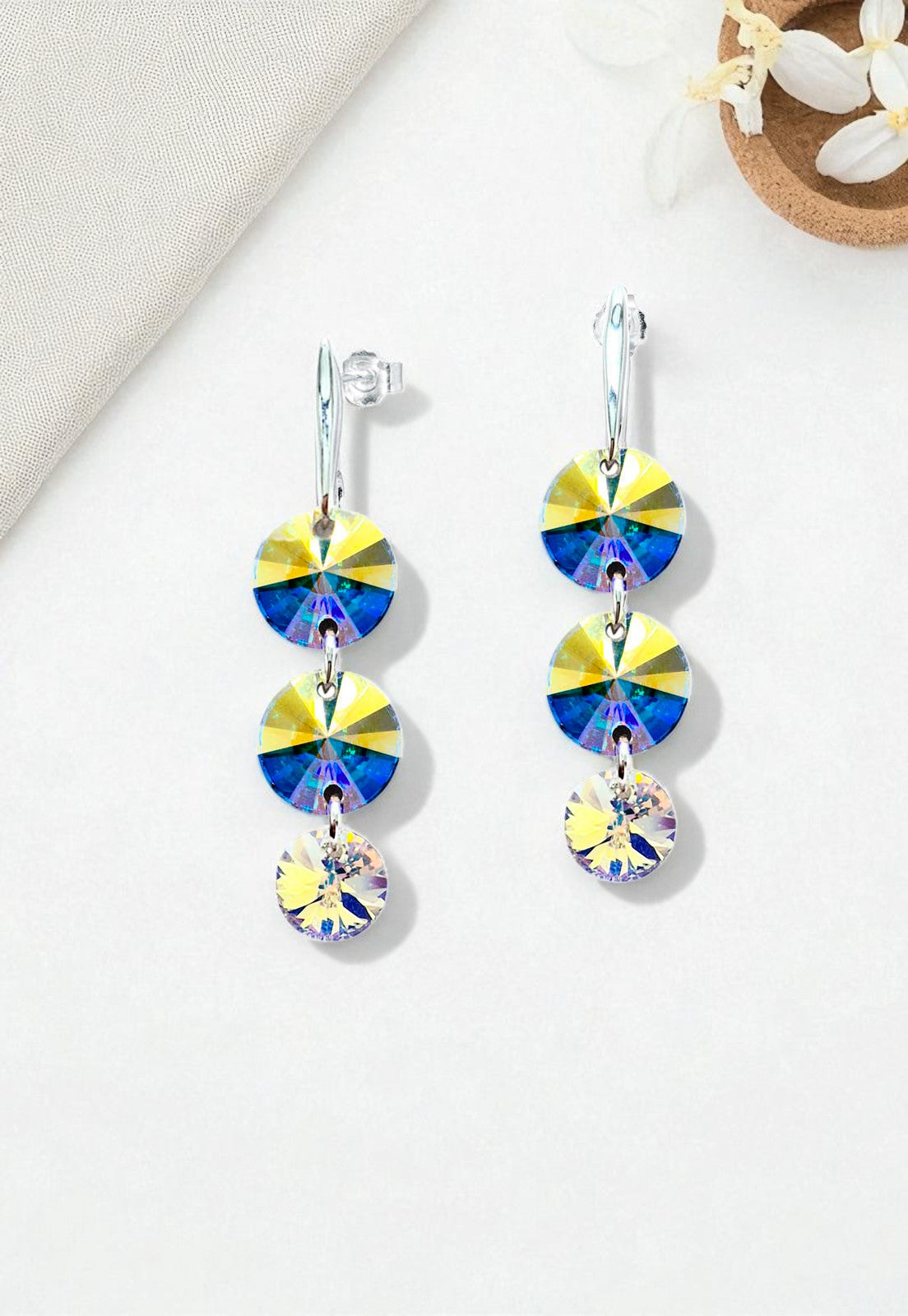 Aros Rafaela Plata 925 Con Cristales Genuinos Aurora Boreal