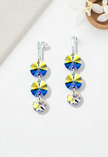 Aros Rafaela Plata 925 Con Cristales Genuinos Aurora Boreal