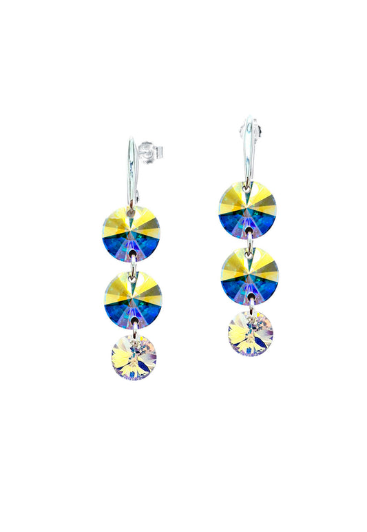 Aros Rafaela Plata 925 Con Cristales Genuinos Aurora Boreal