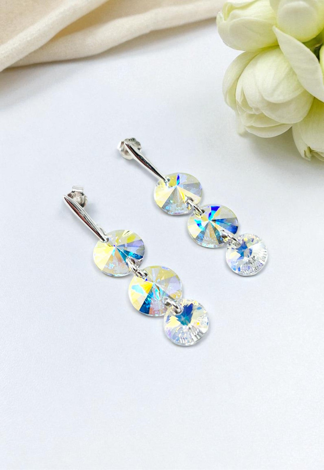 Aros Rafaela Plata 925 Con Cristales Genuinos Aurora Boreal