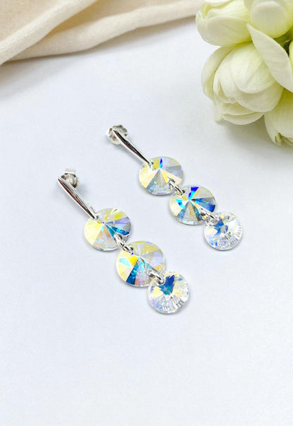 Aros Rafaela Plata 925 Con Cristales Genuinos Aurora Boreal