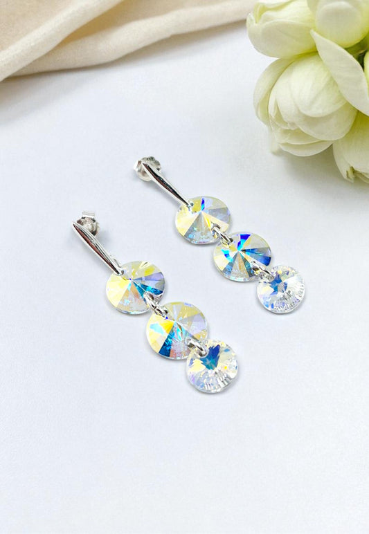 Aros Rafaela Plata 925 Con Cristales Genuinos Aurora Boreal