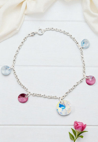 Pulsera Nepal Plata 925  Cristal Genuino Antique Pink