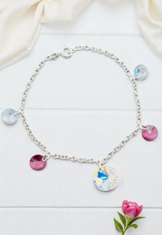 Pulsera Nepal Plata 925  Cristal Genuino Antique Pink