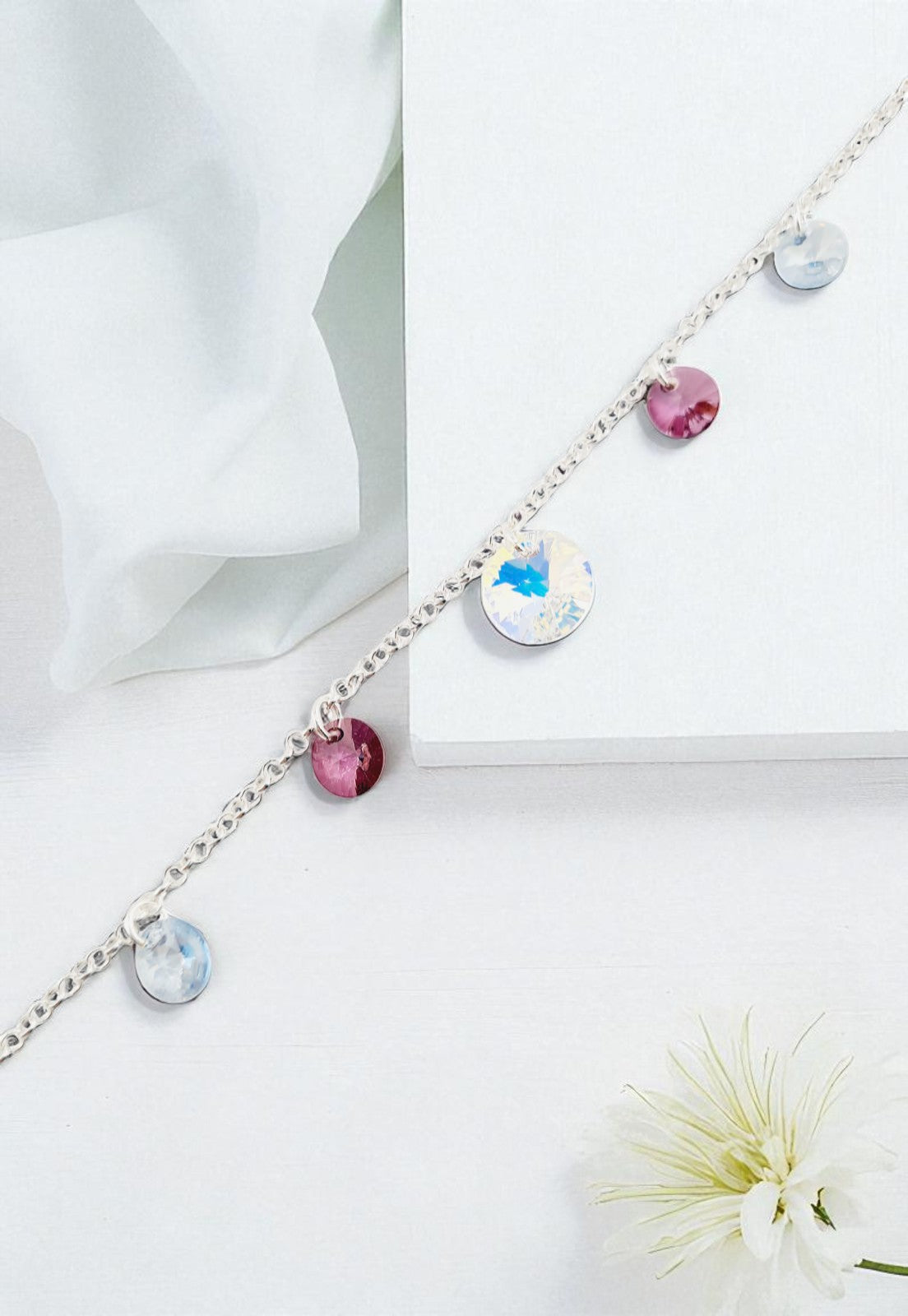 Pulsera Nepal Plata 925  Cristal Genuino Antique Pink