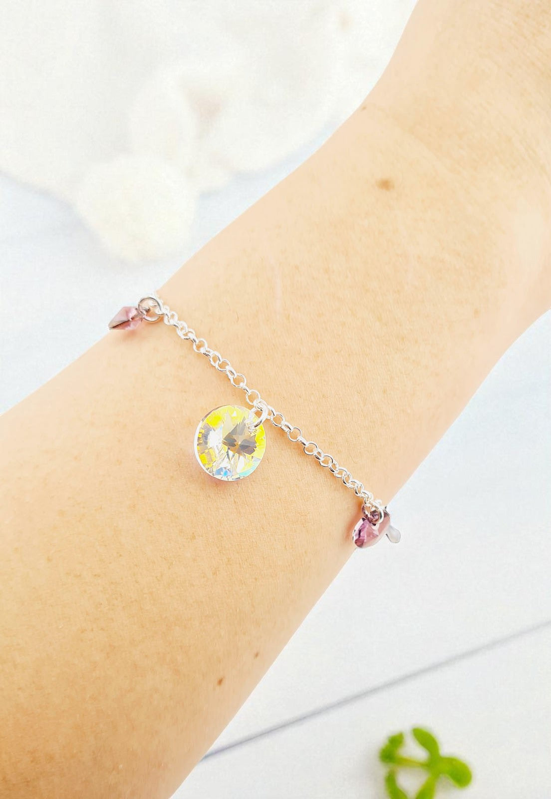 Pulsera Nepal Plata 925  Cristal Genuino Antique Pink