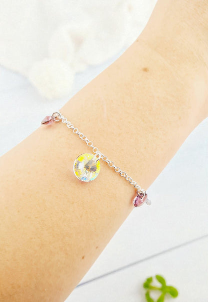 Pulsera Nepal Plata 925  Cristal Genuino Antique Pink