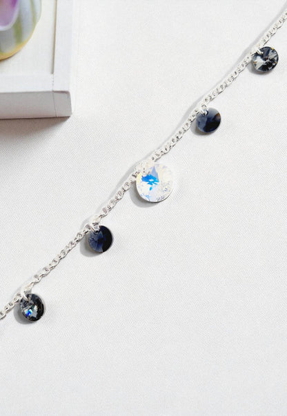 Pulsera Nepal Plata Italiana 925 Cristal Genuino Silver Night