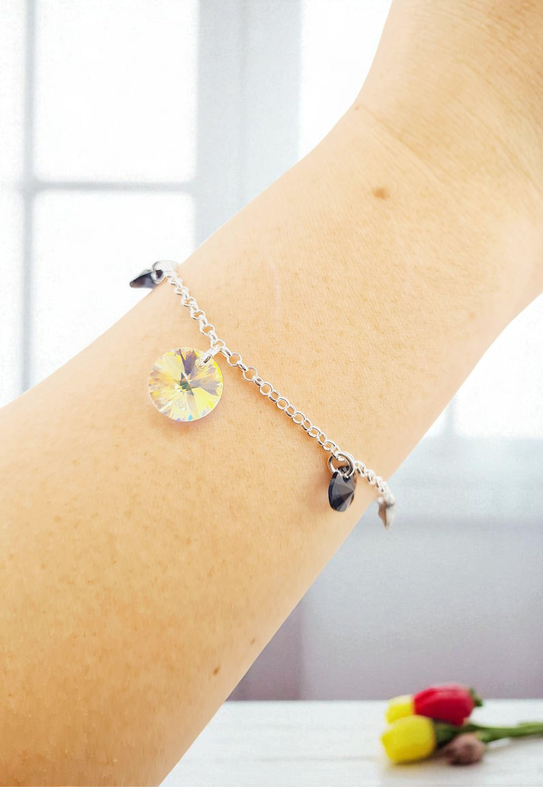 Pulsera Nepal Plata Italiana 925 Cristal Genuino Silver Night