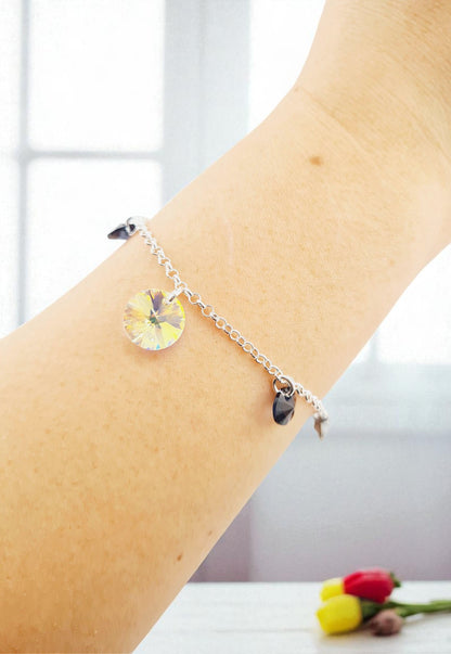 Pulsera Nepal Plata Italiana 925 Cristal Genuino Silver Night