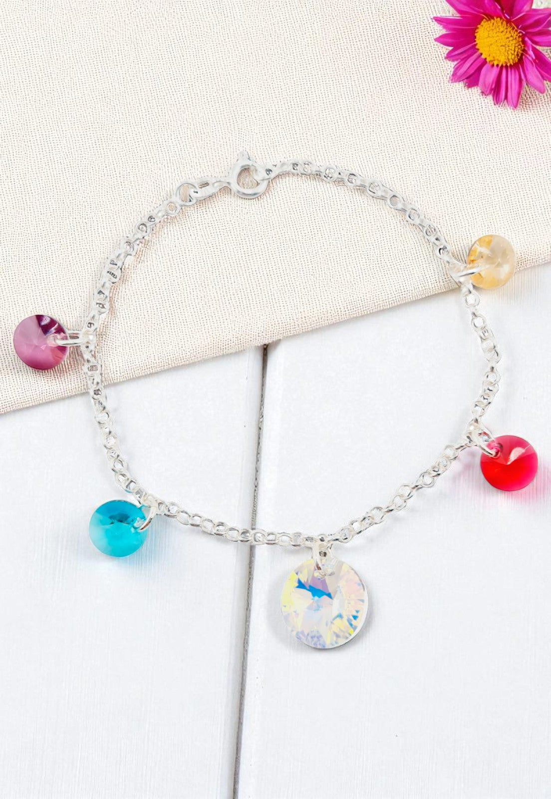 Pulsera Nepal Plata 925 y Cristales GenuinosColores