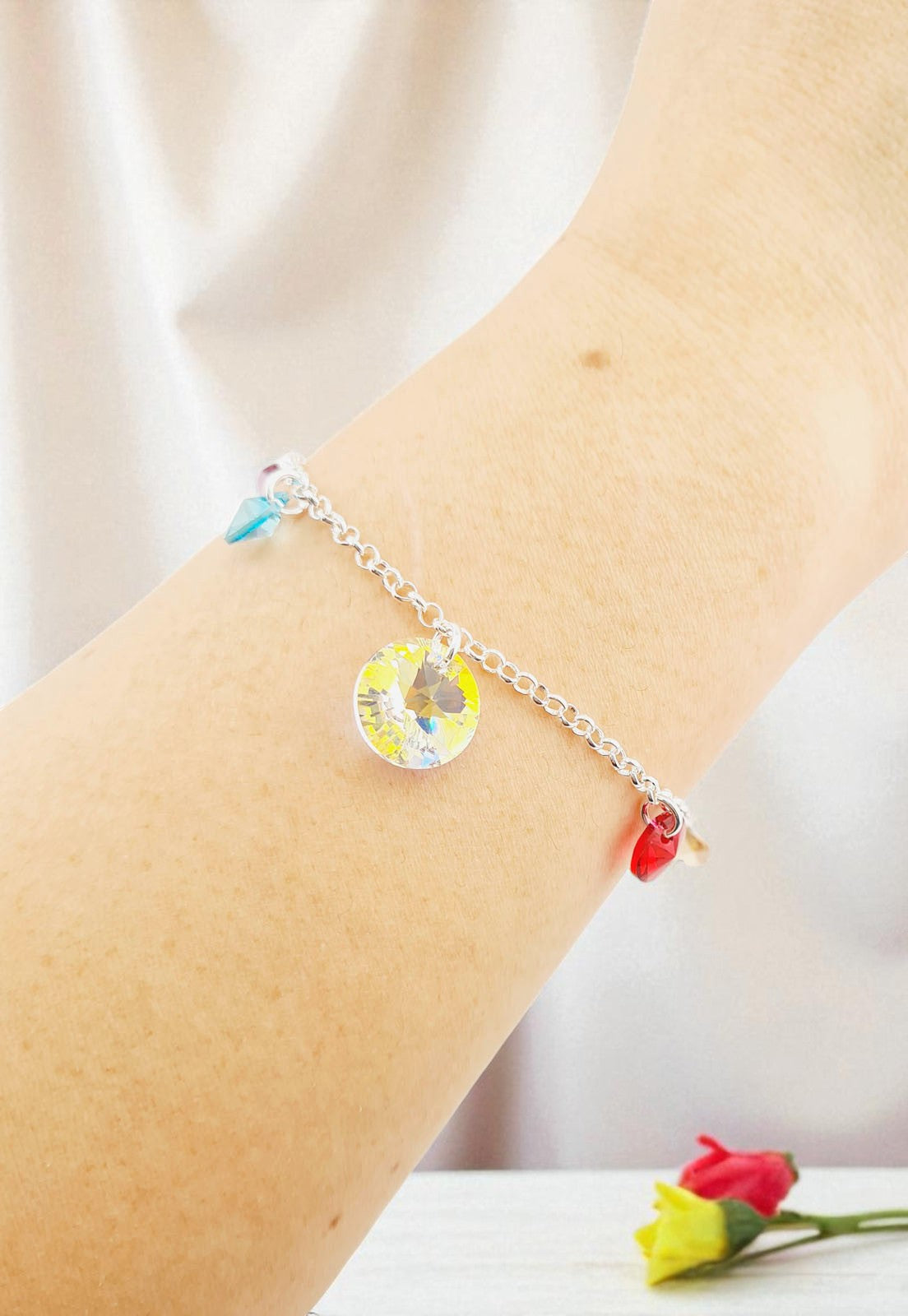 Pulsera Nepal Plata 925 y Cristales GenuinosColores