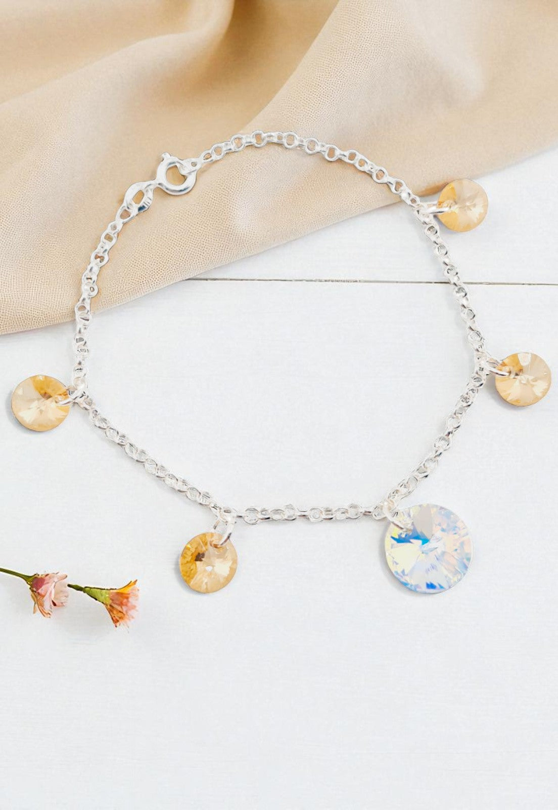 Pulsera Nepal Plata 925  Cristal Genuino Golden Shadow