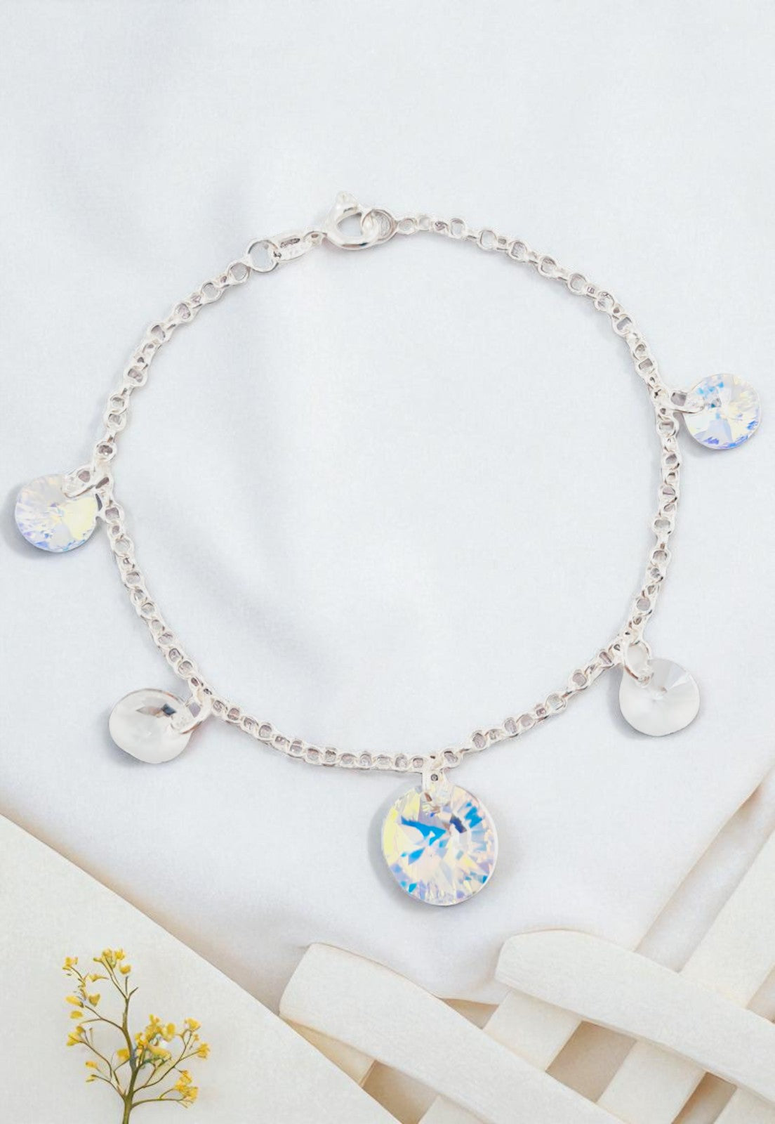 Pulsera Nepal Plata 925 Cristal Genuino Aurora Boreal