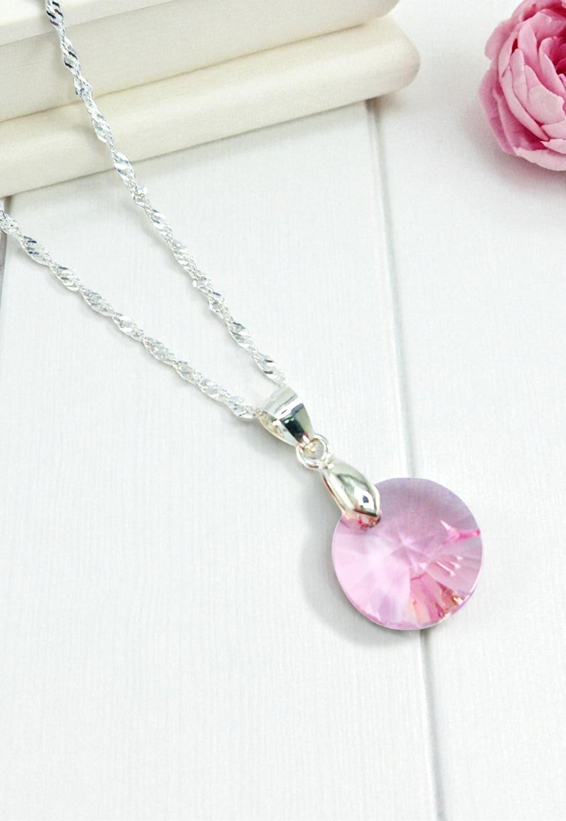 Collar Paris Plata 925 Cristal Genuino Rose Shimmer