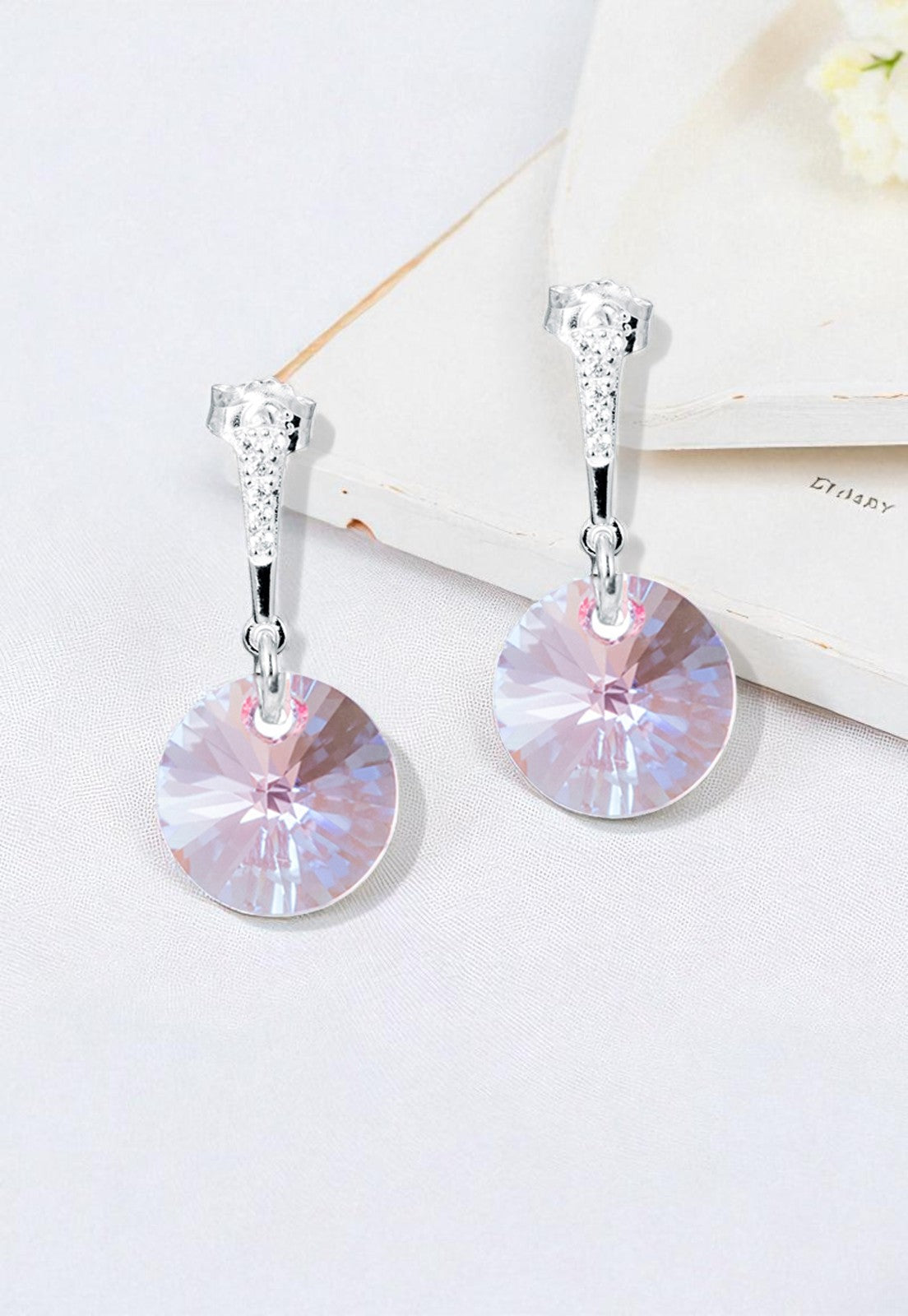 Aros Paris Plata Italiana 925 Cristal Genuino Rose Shimmer