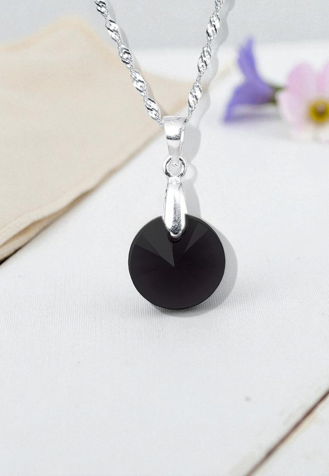 Collar Paris Plata 925 Cristal Genuino Jet