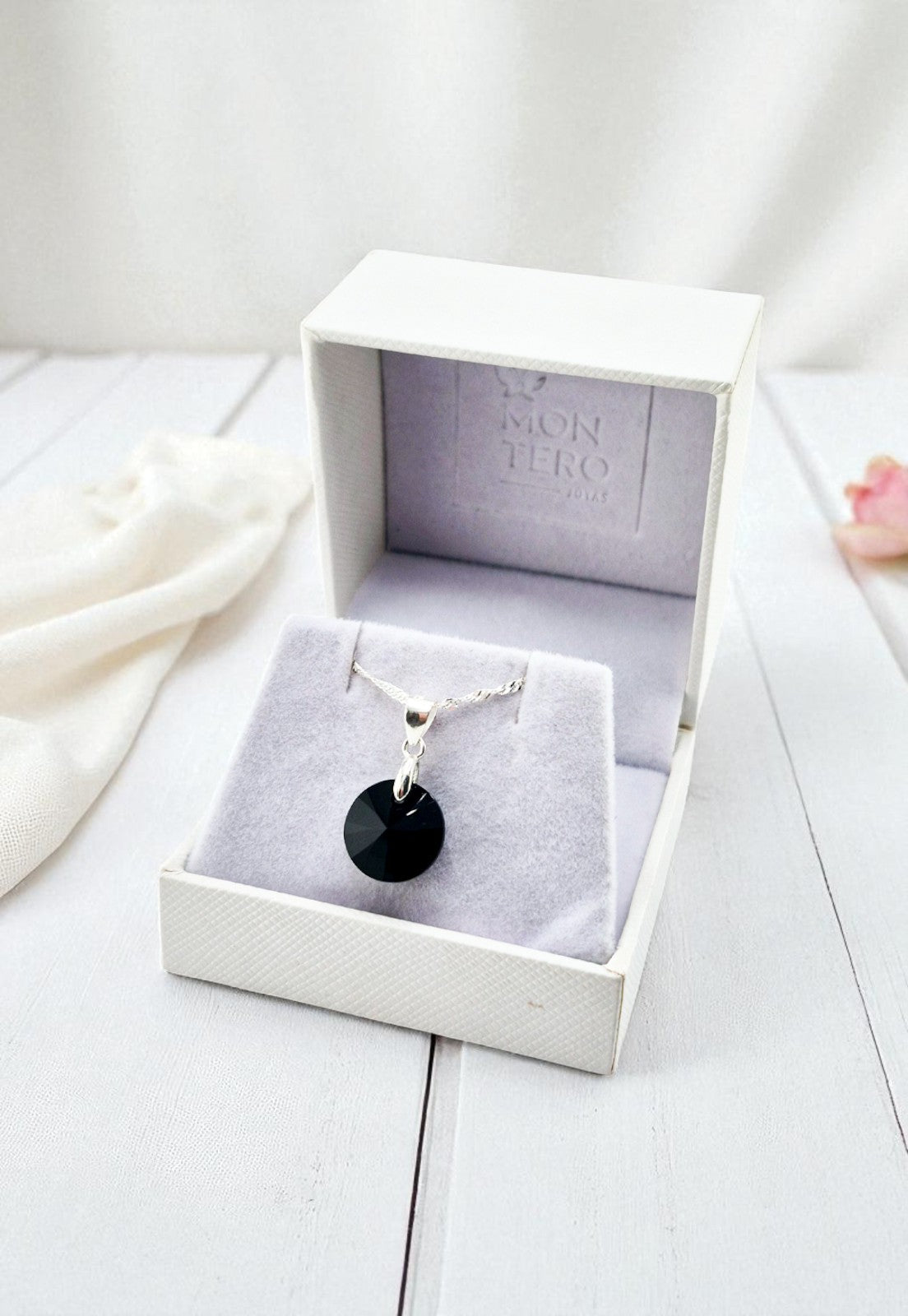 Collar Paris Plata 925 Cristal Genuino Jet