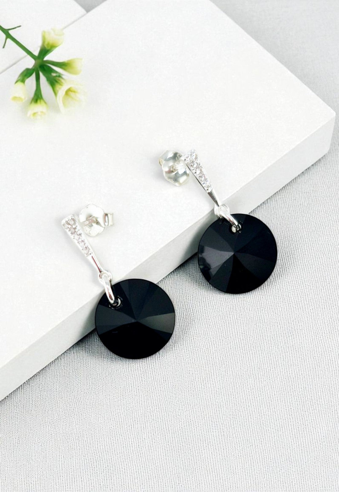 Aros Paris Plata Italiana 925 Cristal Genuino Jet