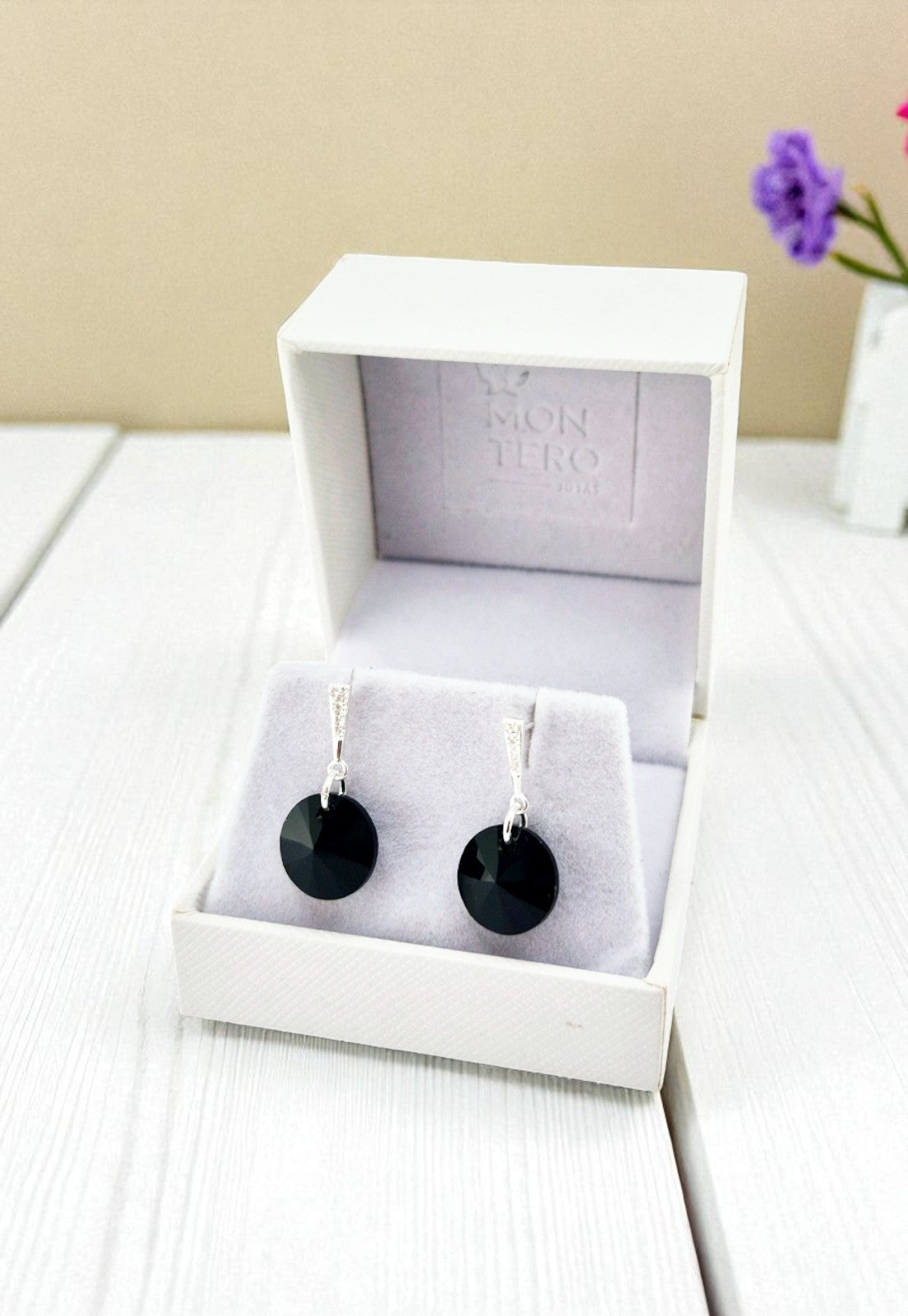 Aros Paris Plata Italiana 925 Cristal Genuino Jet