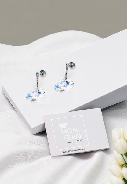 Aros Paris Plata 925 Cristal Genuino Aurora Boreal