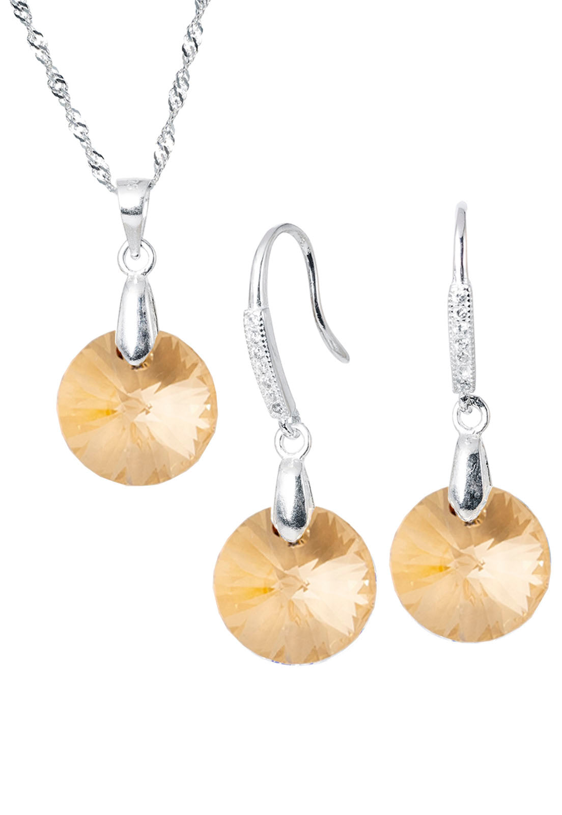 Aros + Collar Conjunto Madrid Plata 925 Cristal Golden