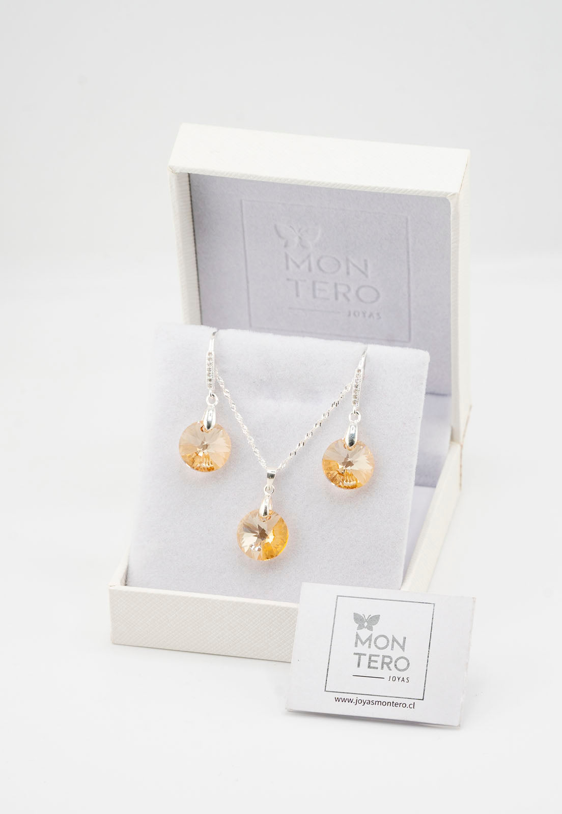 Aros + Collar Conjunto Madrid Plata 925 Cristal Golden