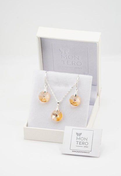 Aros + Collar Conjunto Madrid Plata 925 Cristal Golden