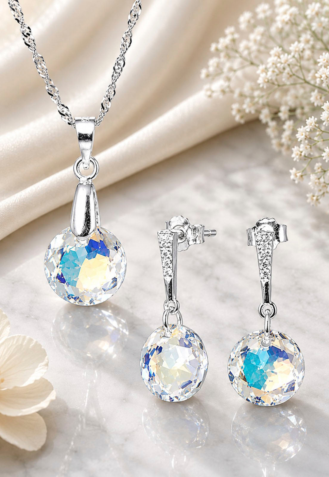 Conjunto Gracia Plata 925 Cristal Swarovski® Aurora Boreal