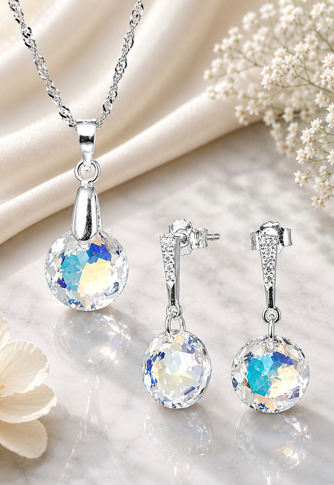 Conjunto Gracia Plata 925 Cristal Swarovski® Aurora Boreal