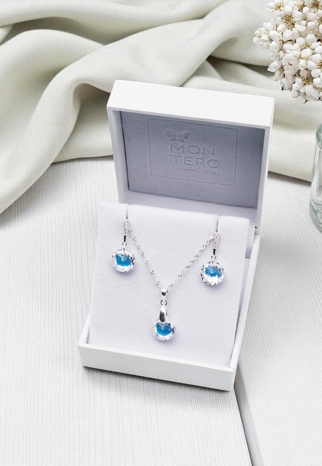 Conjunto Gracia Plata 925 Cristal Genuino Aurora Boreal