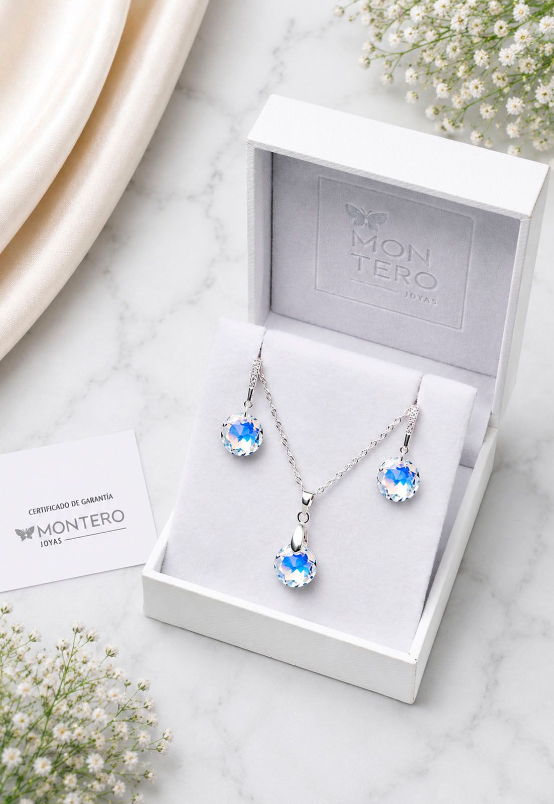 Conjunto Gracia Plata 925 Cristal Swarovski® Aurora Boreal