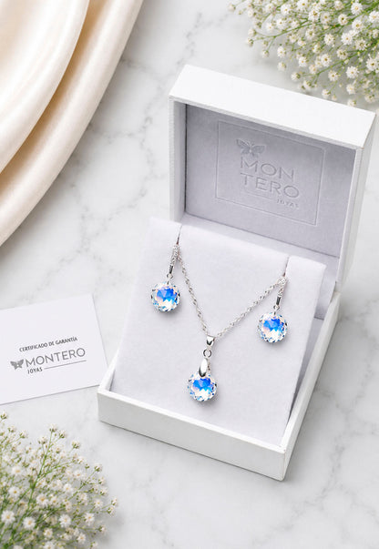 Conjunto Gracia Plata 925 Cristal Swarovski® Aurora Boreal